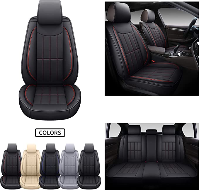 Leather Car Seat Covers, PU Leather Premium & Universal Fit for Auto Interior Automotive Vehicle Cushion Cover for Most Cars SUVs Trucks
